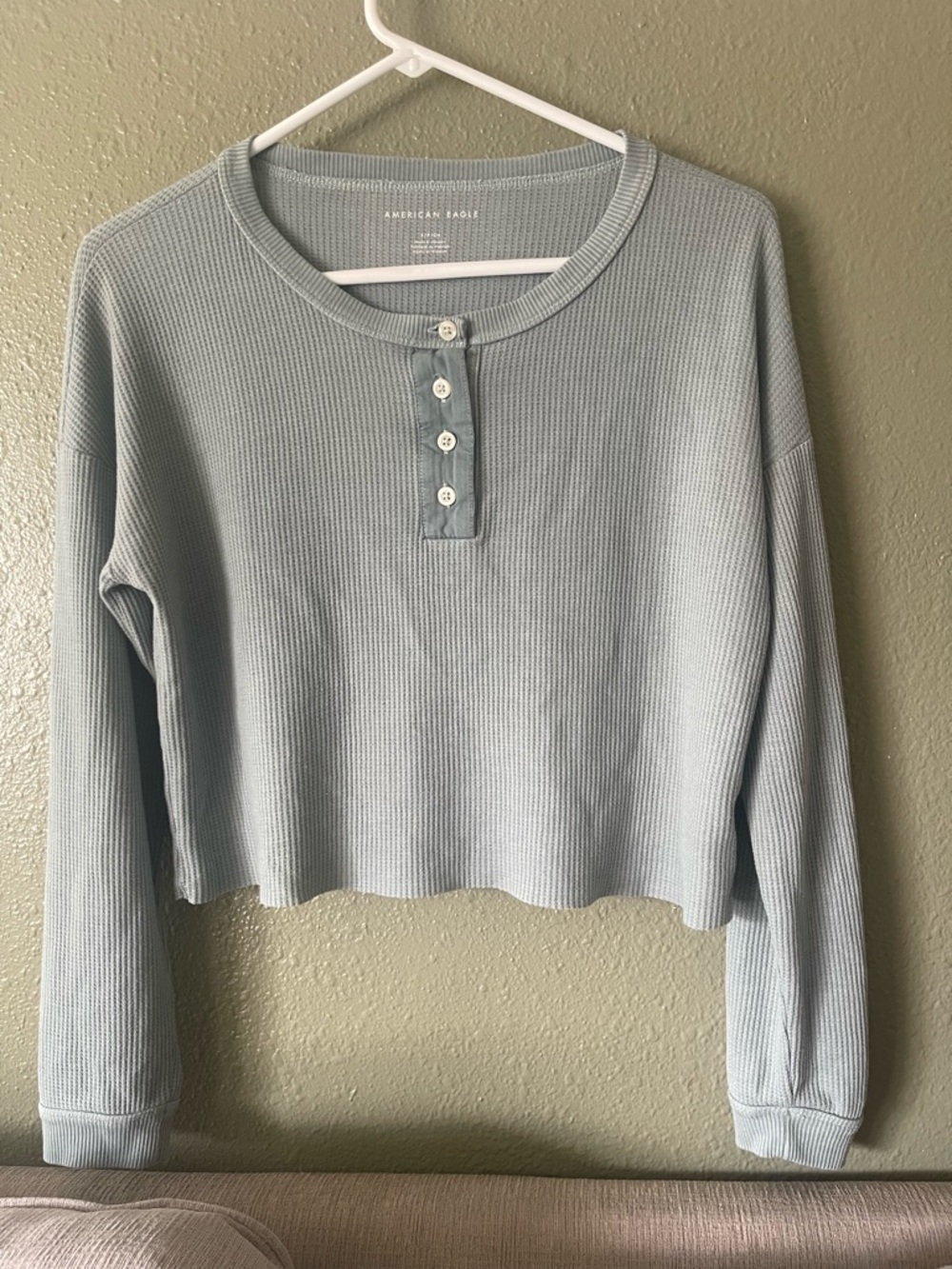 American Eagle Women's Waffle knit Henley Top